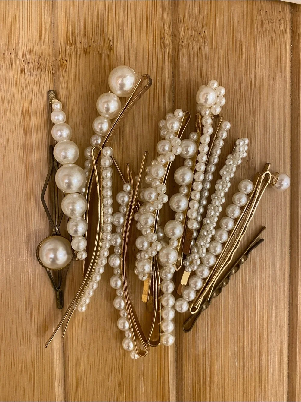 Pearl-Embellished Gold Hair Pins Set - White Pearls
